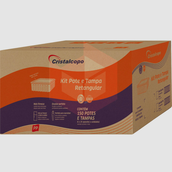 Pote retangular com tampa KR-500ml Cristalcopo 6x25un