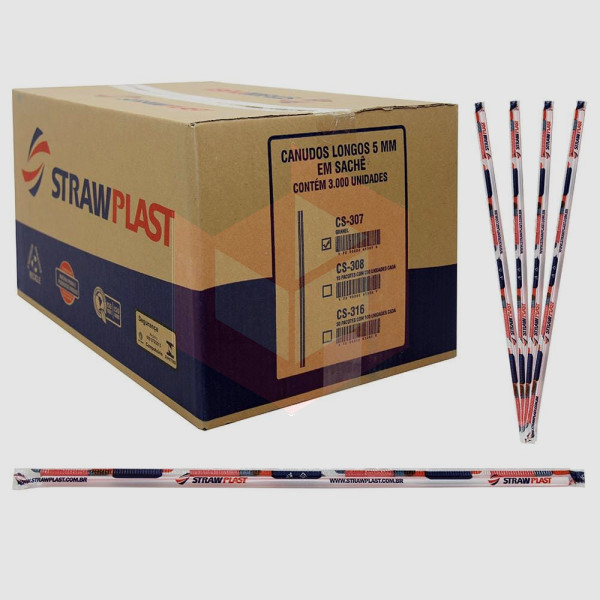 Canudo Straw CS307 rígido 26cmx5mm listrado sachê c/3000un 