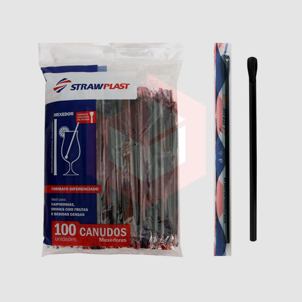 Canudo Straw CS403 rígido 17cmx5mm preto mexedor c/100un