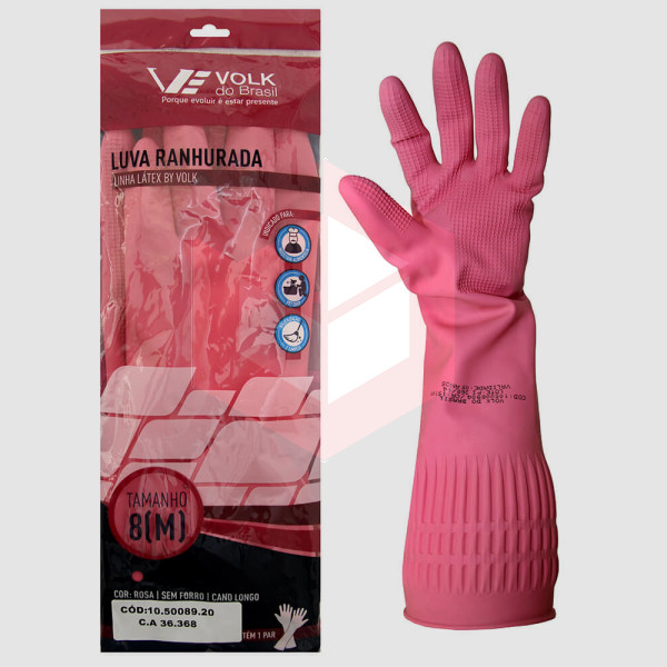 Luva rosa média ranhurada Volk