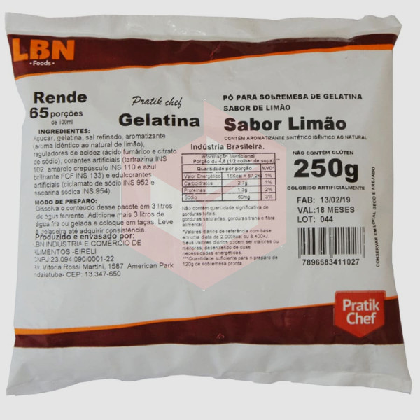 Gelatina de limão Pratik Chef 250g