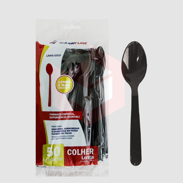 Colher longa Straw 733 preta 18cm c/50un