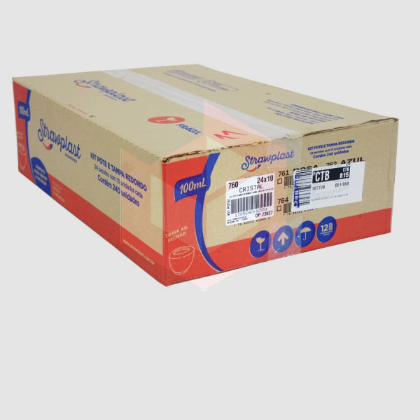 Pote Straw 760 com tampa 100ml cristal 24x10un