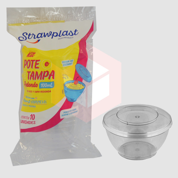 Pote Straw 760 com tampa 100ml cristal c/10un