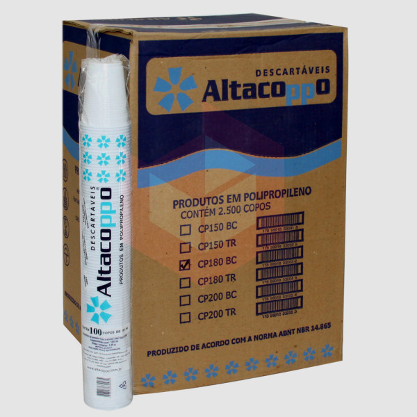 Copo Altacoppo PP branco 180ml 25x100un