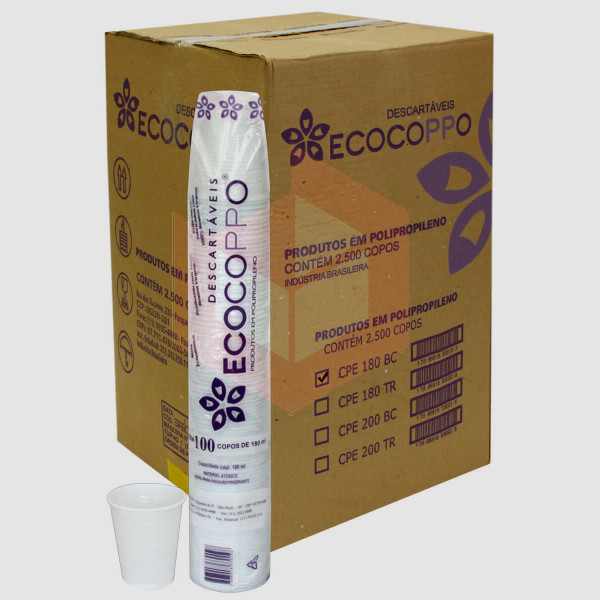 Copo Ecocoppo PP branco 180ml 25x100un
