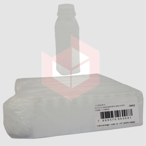 Garrafa plástica quadrada com tampa Maluger 500ml c/100un