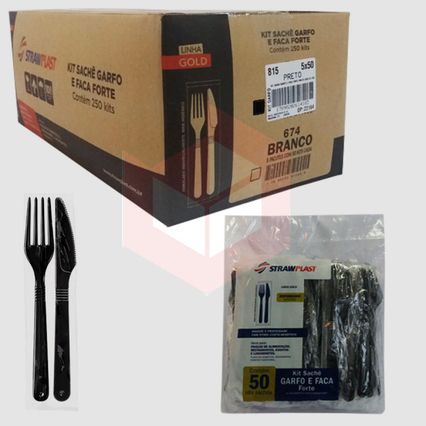 Kit Straw 815 garfo e faca forte preto 5x50kits