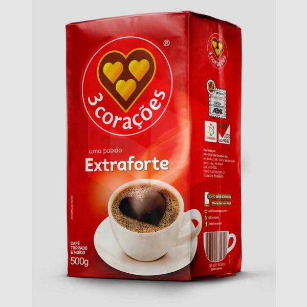 Café extra forte torrado moido vacuo 3 coracoes 500g