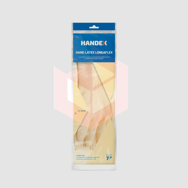 Luva bege pequena ranhurada handex latex Longaflex