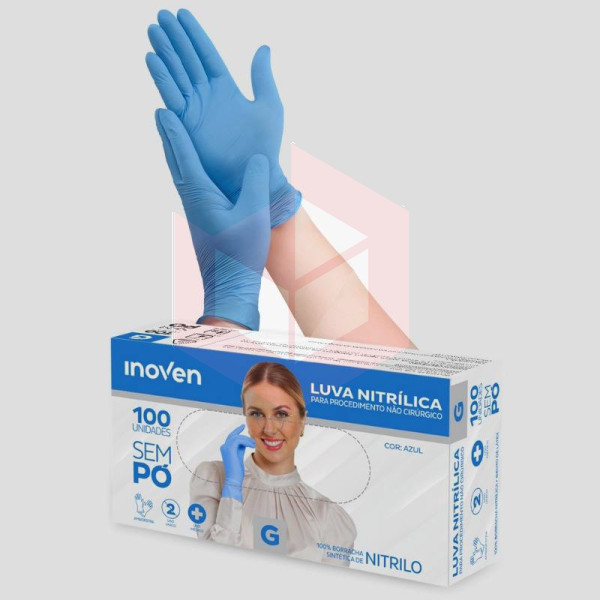Luva nitrilo azul grande Inoven c/100un