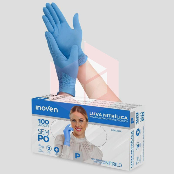 Luva nitrilo azul sem pó pequena Inoven c/100un