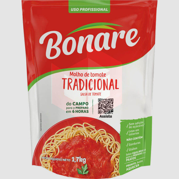 Molho de tomate tradicional Bonare 1.7kg