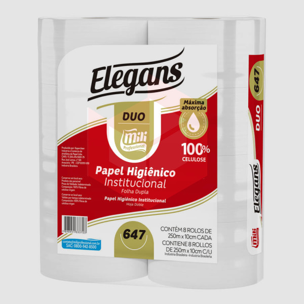 Papel higiênico Mili folha dupla Elegans Duo 8rlx250m R-647