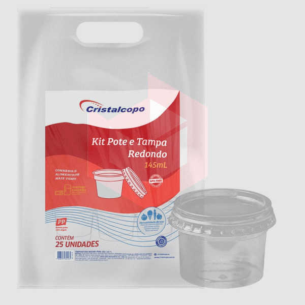 Pote redondo com tampa KP145CR 145ml Cristalcopo c/25un