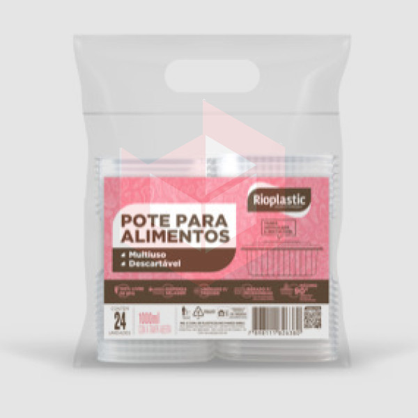 Pote retangular com tampa articulada 1000ml Rioplastic 6x24un
