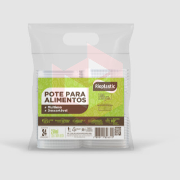 Pote retangular com tampa articulada 250ml Rioplastic c/24un