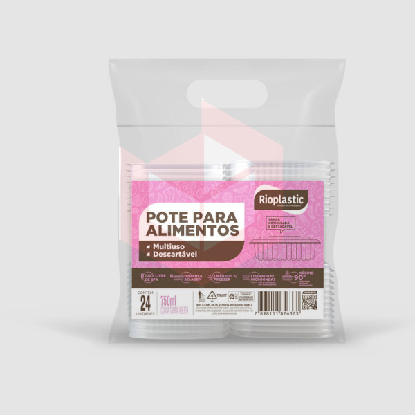 Pote retangular com tampa articulada 750ml Rioplastic c/24un