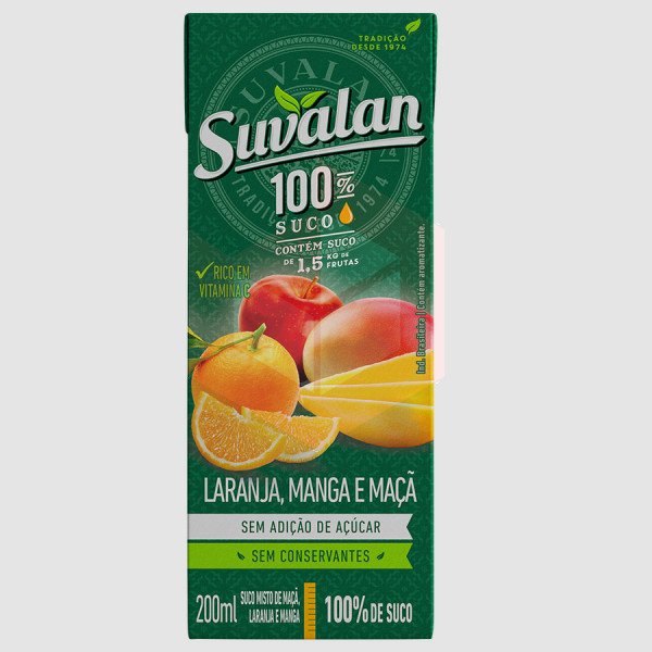 Suco de laranja maca e manga 100% Suvalan 24x200ml