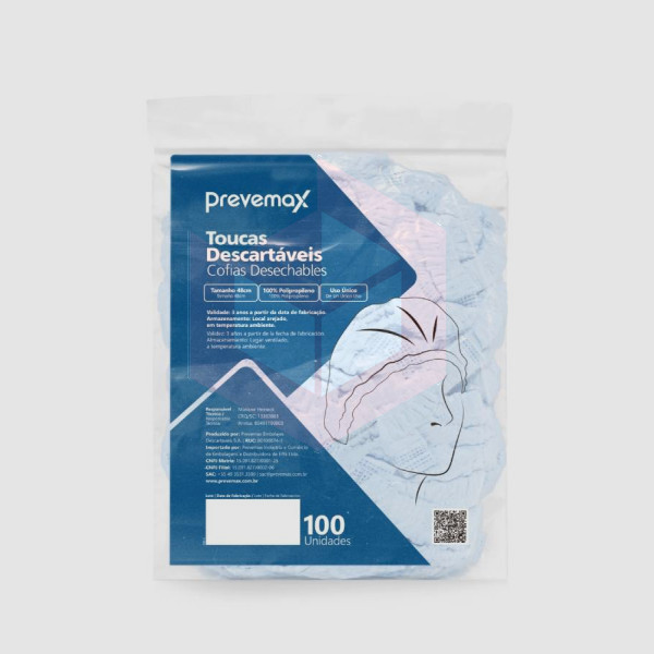 Touca descartável TNT branca Prevemax c/100un 