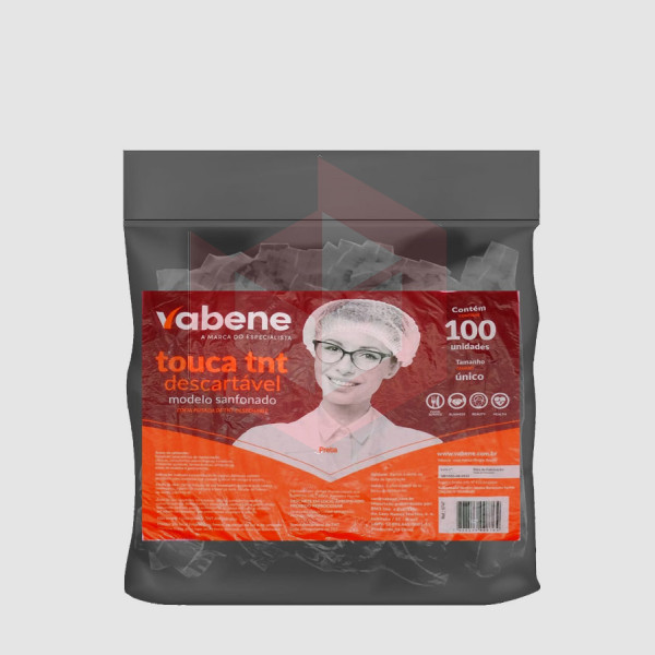 Touca descartavel tnt preta Vabene com 100un R6748