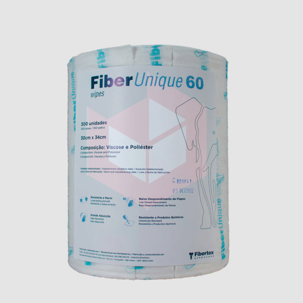 Wipes Fiberunique 60 branco e azul 30x34cm c/300un