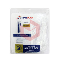 Kit Straw 674 garfo e faca forte branco c/50kits