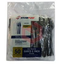 Kit Straw 815 garfo e faca forte preto c/50 kits