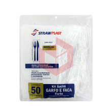 Kit Straw 674 garfo e faca forte branco c/50kits
