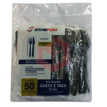 Kit Straw 815 garfo e faca forte preto c/50 kits