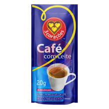 Cafe com leite sache 3 coracoes 50x20g
