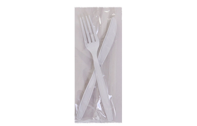 Kit garfo e faca branco Plastfood c/100un