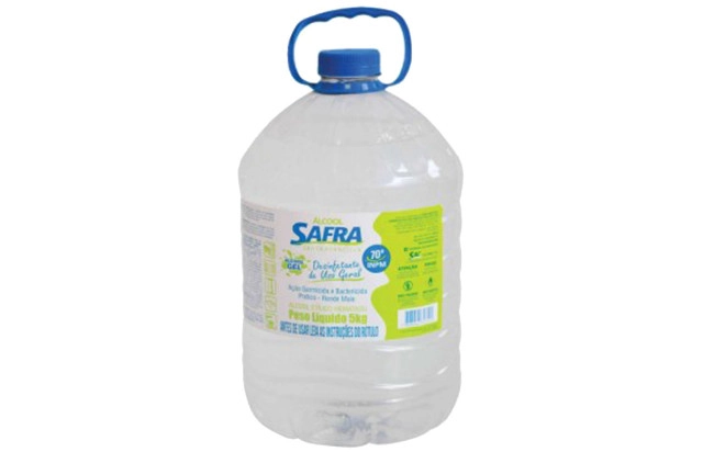 Álcool gel 70% antisséptico bactericida Safra 5kg