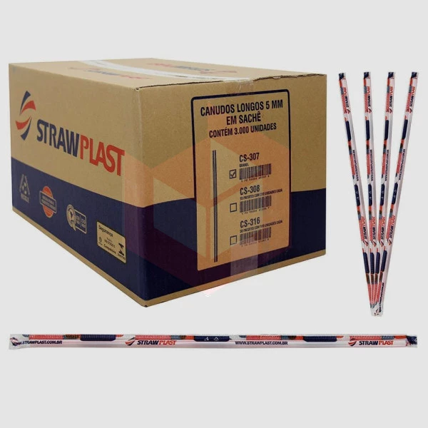 Canudo Straw CS307 rígido 26cmx5mm listrado sachê c/3000un 
