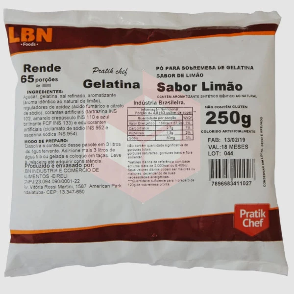 Gelatina de limão Pratik Chef 250g