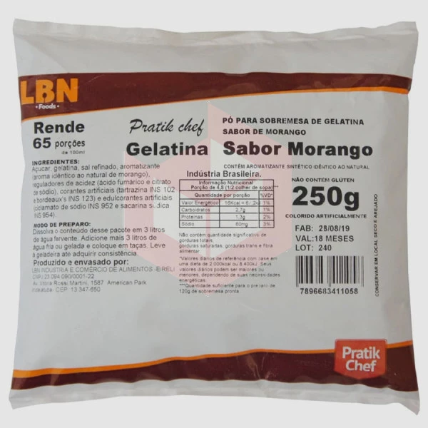 Gelatina de morango Pratik Chef 250g