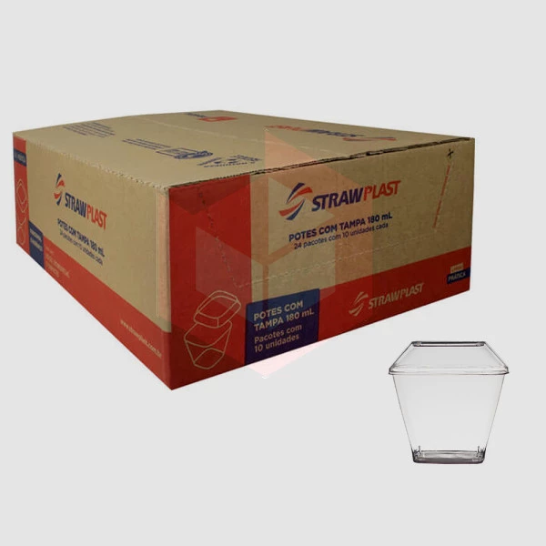 Pote Straw KPT180 com tampa 180ml cristal 24x10un