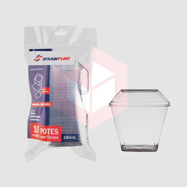 Pote Straw KPT180 com tampa 180ml cristal c/10un