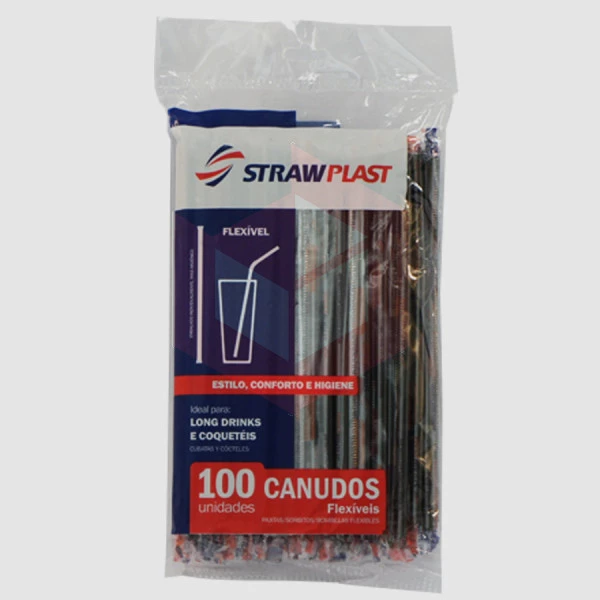 Canudo Straw CS313 flexível 21x6mm preto sachê c/100un 