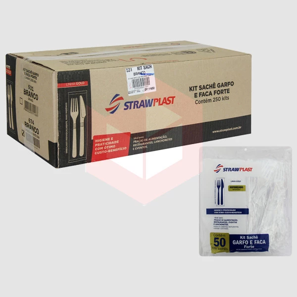 Kit Straw 674 garfo e faca forte branco 5x50kits