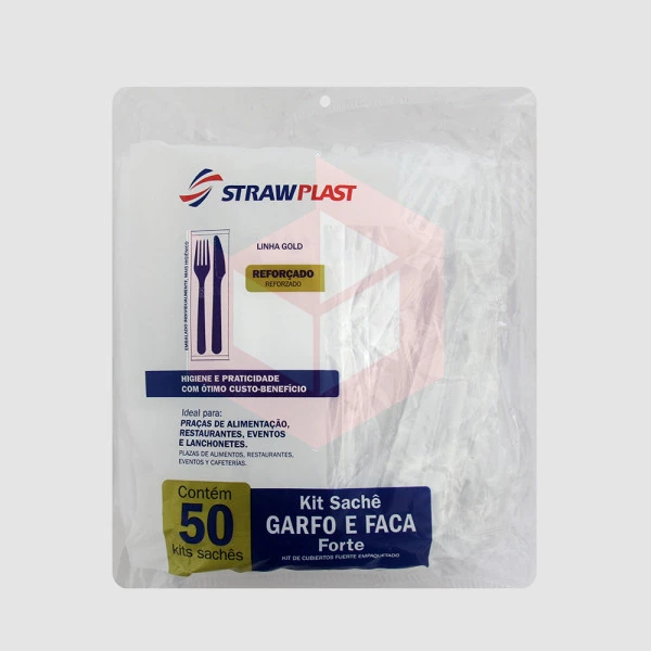 Kit Straw 674 garfo e faca forte branco c/50kits