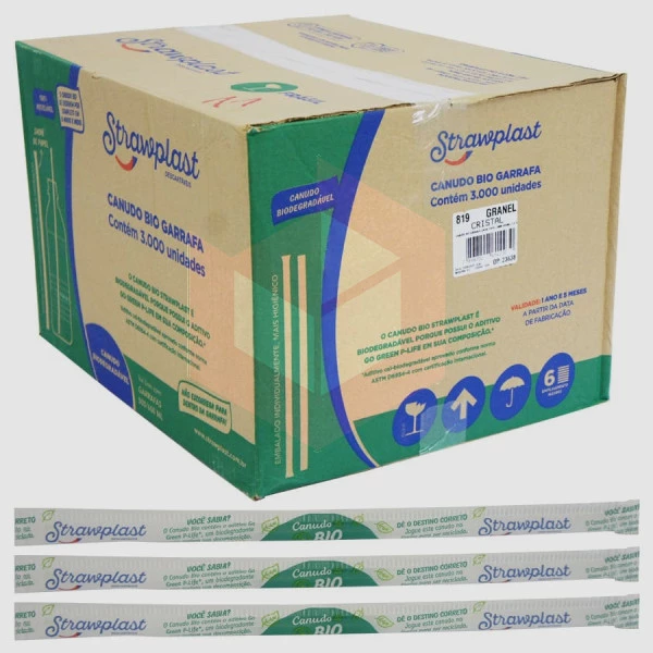 Canudo bio garrafa Straw 819 rígido 24cmx5mm cristal c/3000un