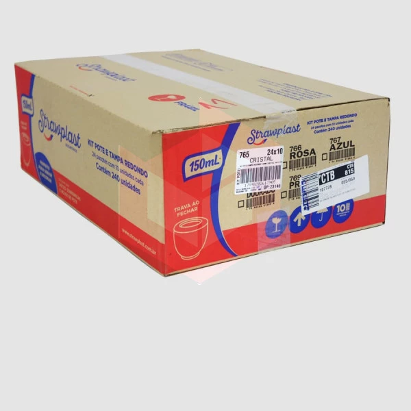Pote Straw 765 com tampa 150ml cristal 24x10un