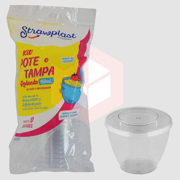 Pote Straw 765 com tampa 150ml cristal c/10un