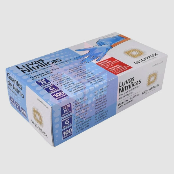 Luva nitrilo azul sem pó grande Descarpack c/100un
