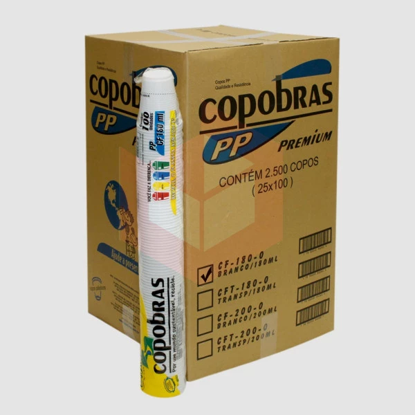 Copo Copobras Branco CF180 180ml 25 Pacotes com 100 Unidades