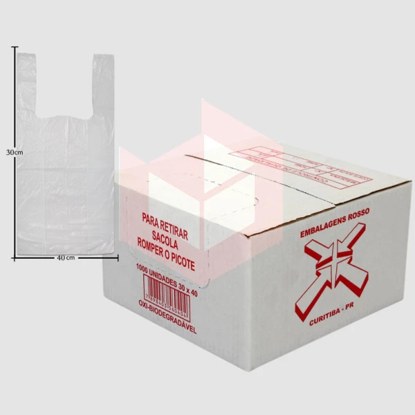 Sacola oxi-bio Rosso plastica branca 30x40cm c/1000un