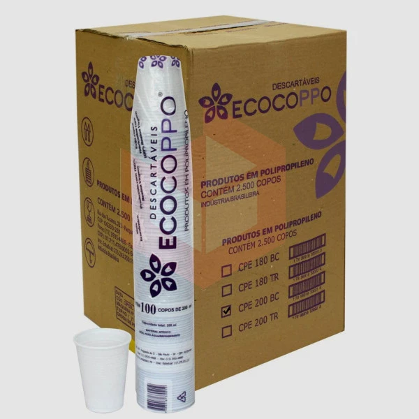 Copo Ecocoppo PP branco 200ml 25x100un