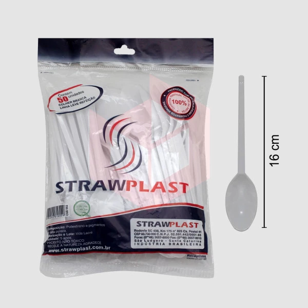 Colher Straw csb602 refeição branca c/50un