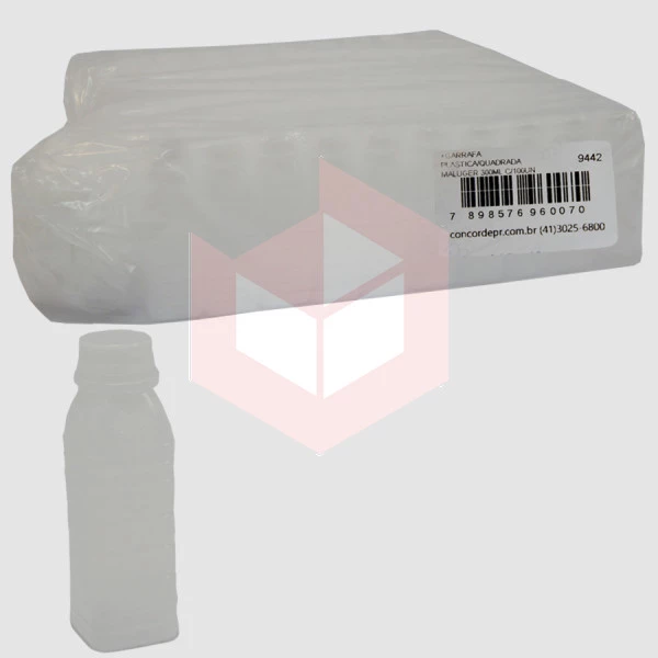 Garrafa plástica quadrada com tampa Maluger 300ml c/100un